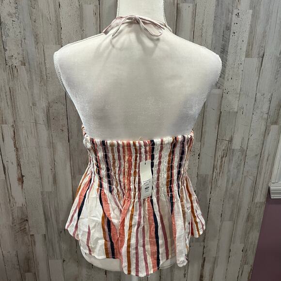 New! Francesca’s Stripe Smocked Peplum Halter Backless Top Womens Size Large - Picture 3 of 7
